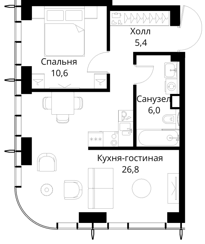 2 ккв (Евро) 48,8 м²