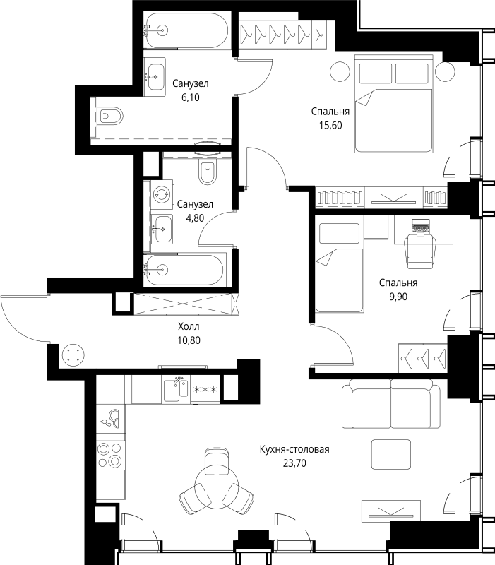 3 ккв (Евро) 70,9 м²