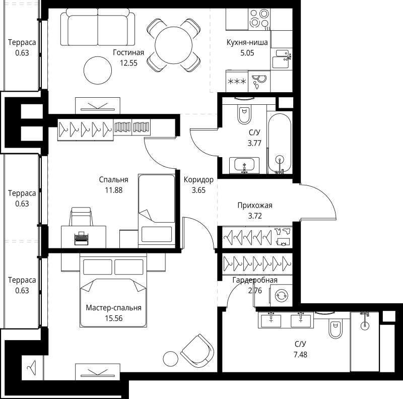 3 ккв (Евро) 68,3 м²