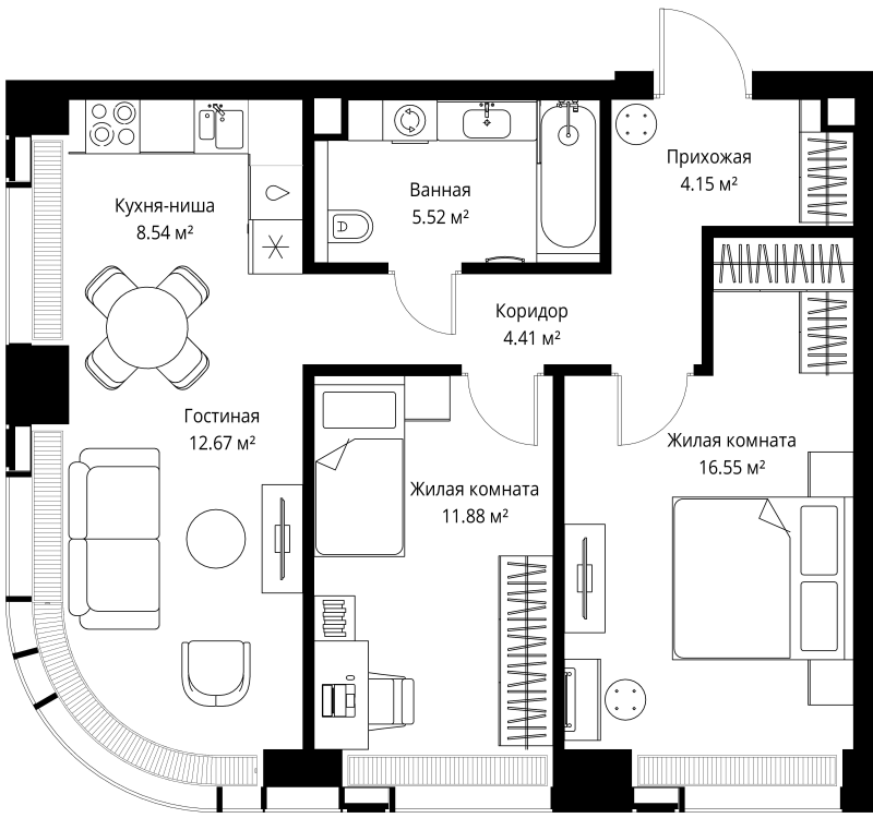 3 ккв (Евро) 63,7 м²