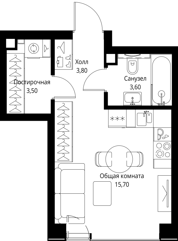 Студия 26,6 м²