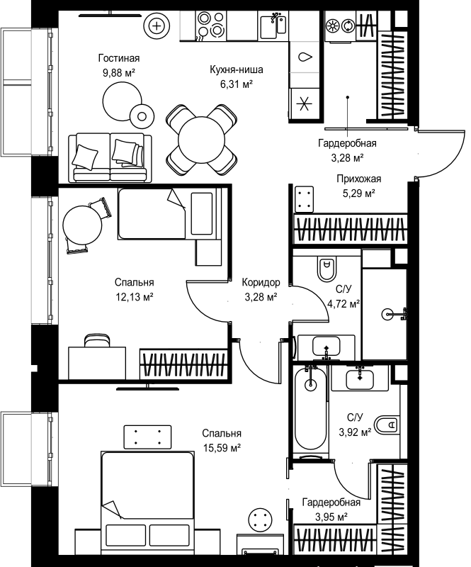 3 ккв (Евро) 68,4 м²