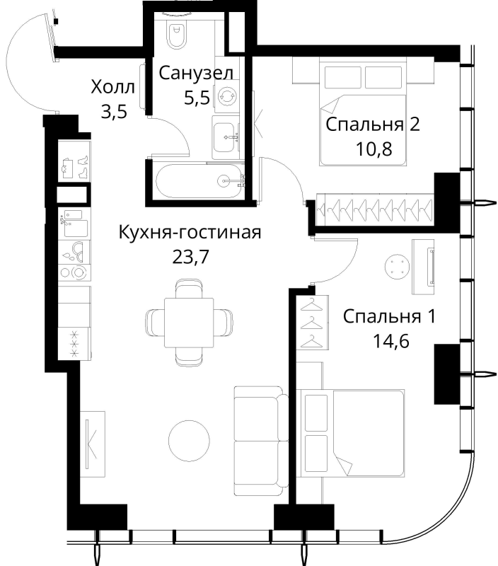 3 ккв (Евро) 58,1 м²