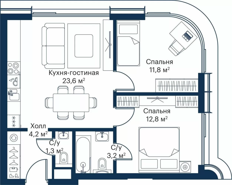 3 ккв (Евро) 55,3 м²