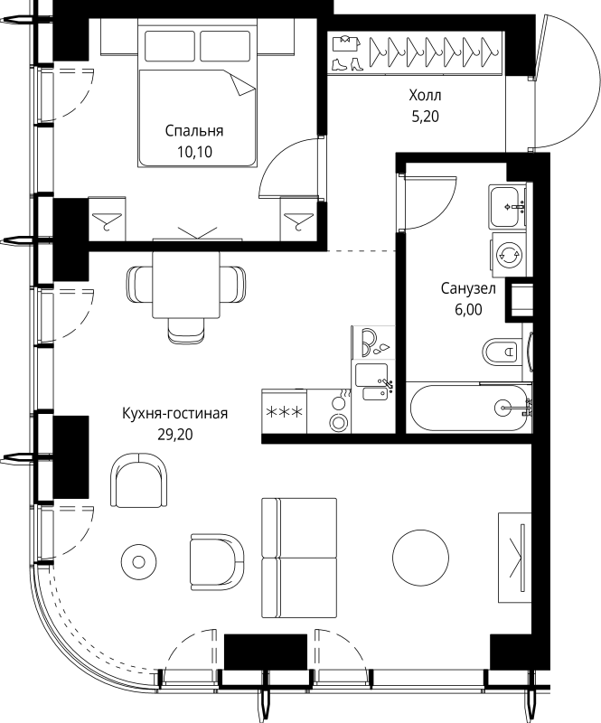 2 ккв (Евро) 50,5 м²
