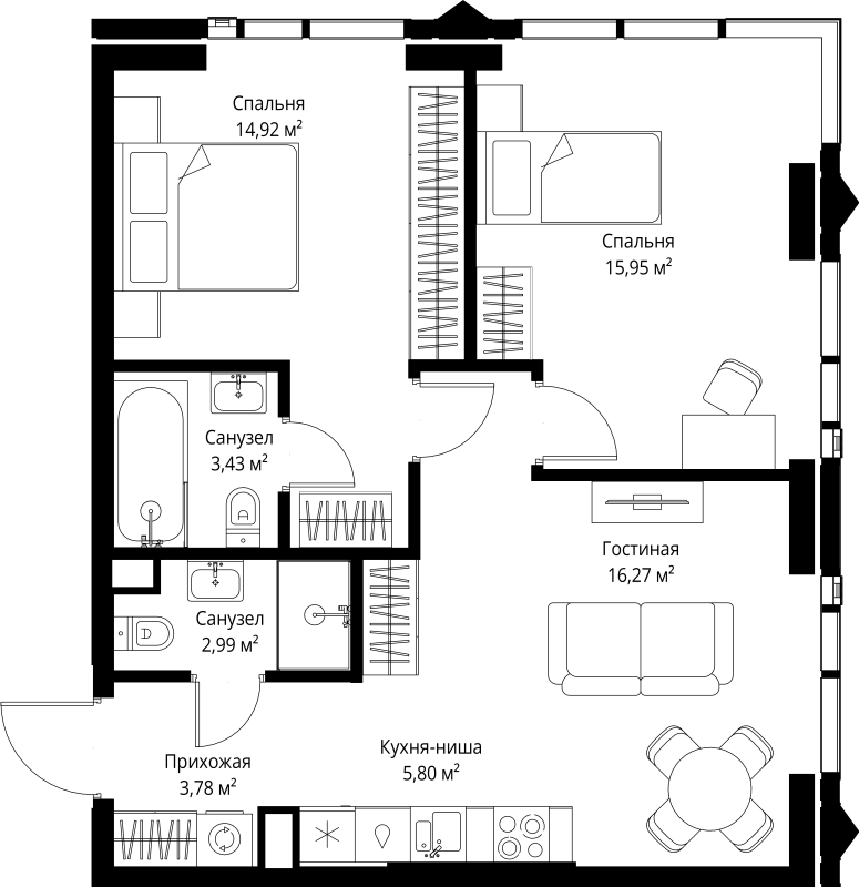 3 ккв (Евро) 63,1 м²