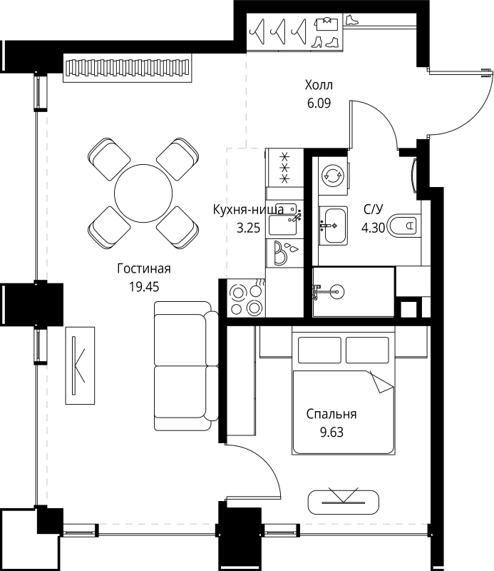 2 ккв (Евро) 42,7 м²
