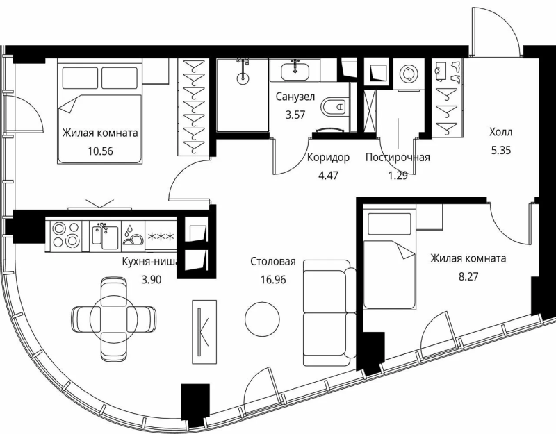 3 ккв (Евро) 54,4 м²