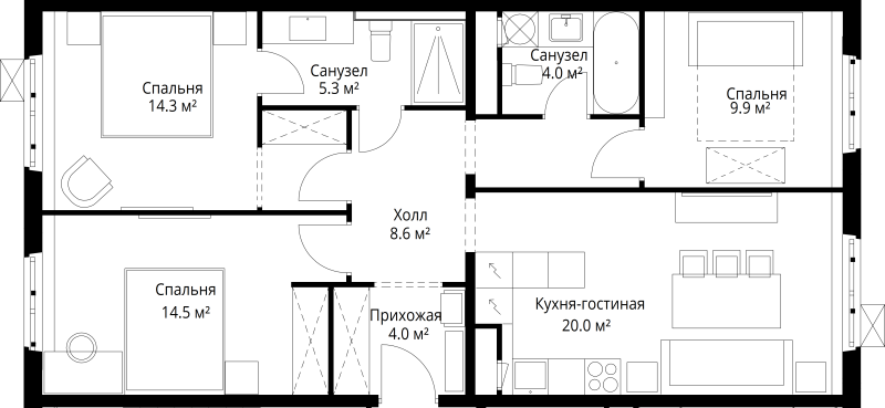 4 ккв (Евро) 80,6 м²