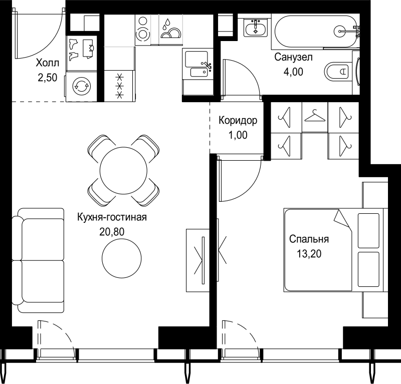 2 ккв (Евро) 41,5 м²