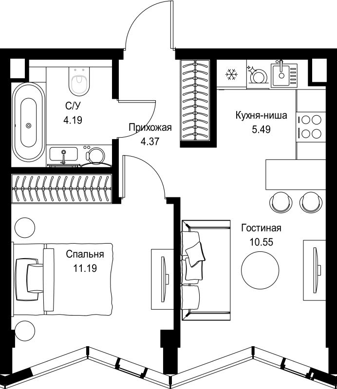 2 ккв (Евро) 35,8 м²