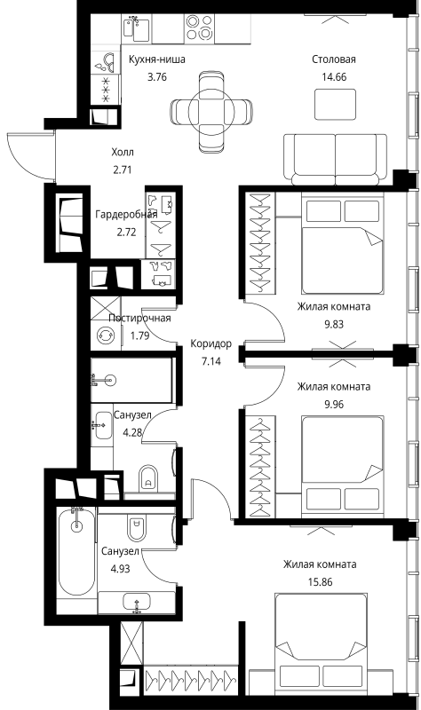 4 ккв (Евро) 77,6 м²