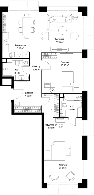 3 ккв (Евро) 87,7 м²