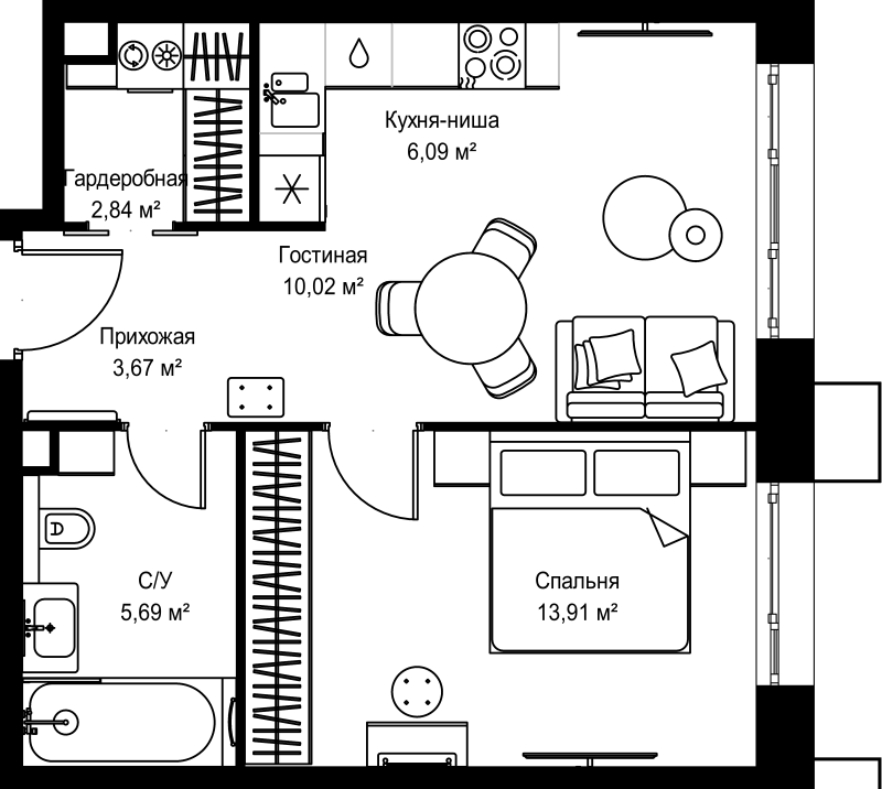 2 ккв (Евро) 42,2 м²