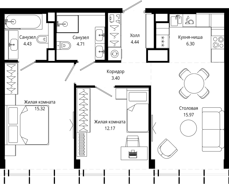 3 ккв (Евро) 66,8 м²