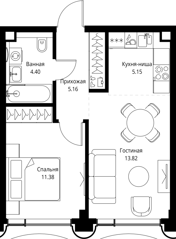 2 ккв (Евро) 39,9 м²