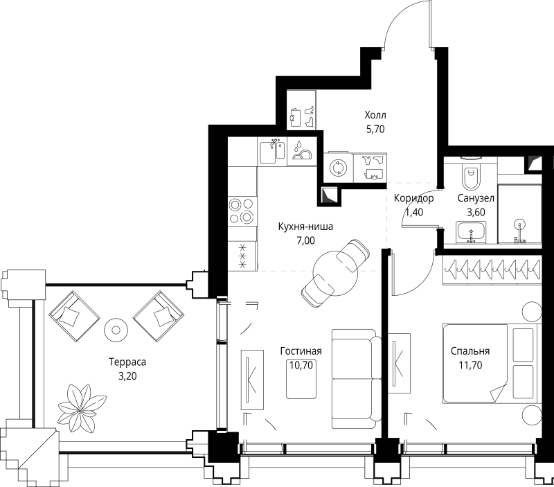 2 ккв (Евро) 43,6 м²