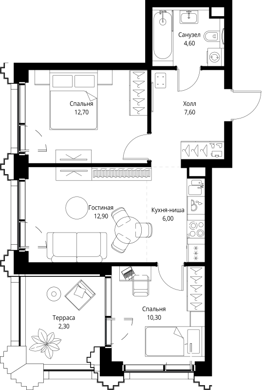 3 ккв (Евро) 56,8 м²