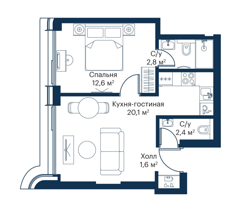 2 ккв (Евро) 38,4 м²