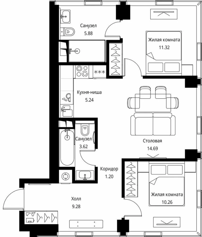 3 ккв (Евро) 61,5 м²