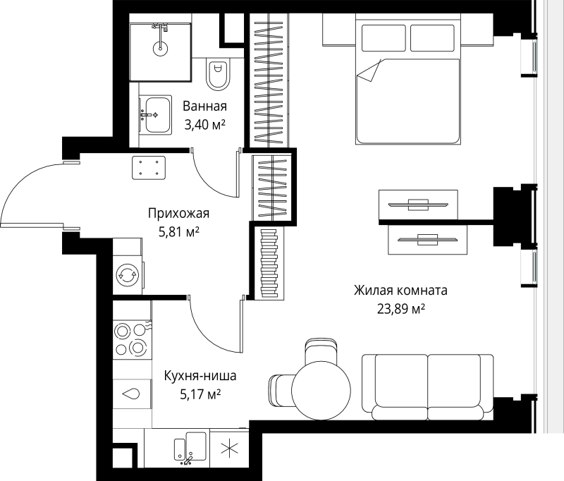 2 ккв (Евро) 38,3 м²