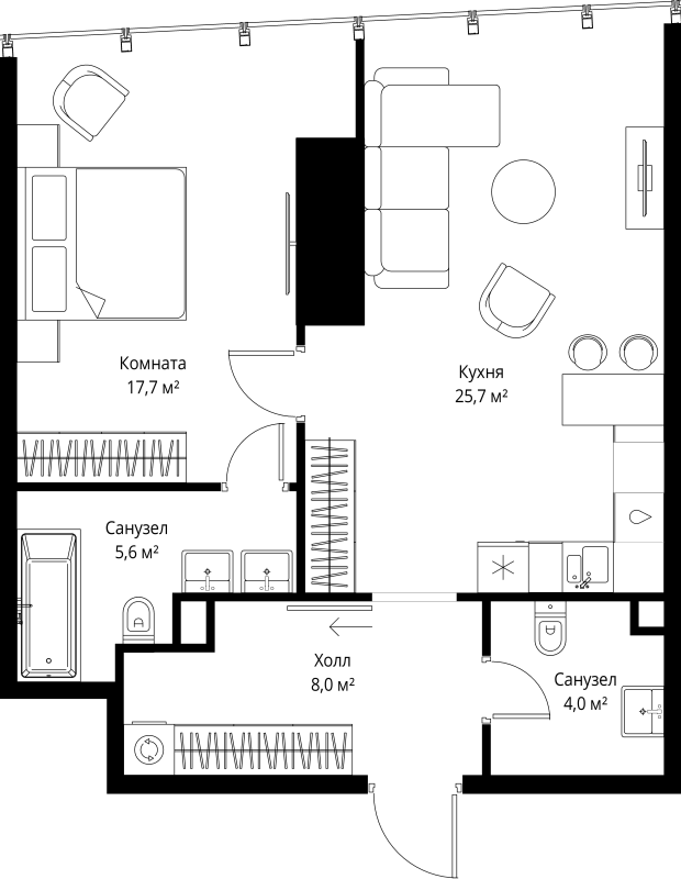 2 ккв (Евро) 61 м²