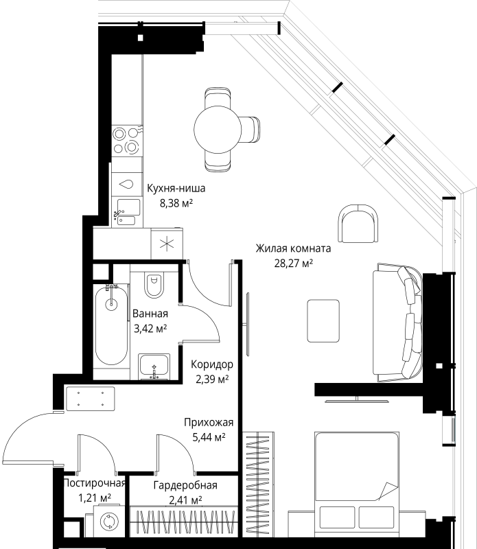 2 ккв (Евро) 51,5 м²
