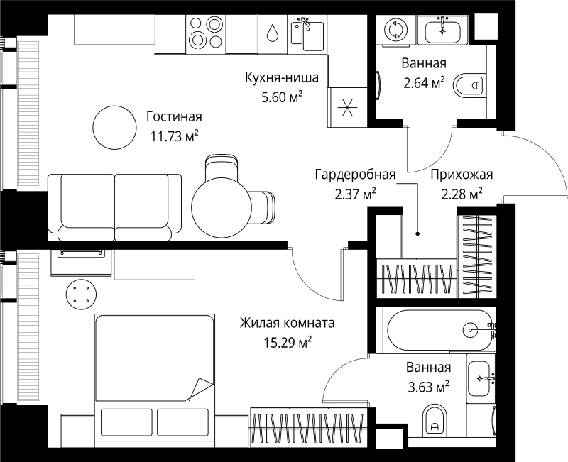 2 ккв (Евро) 43,5 м²