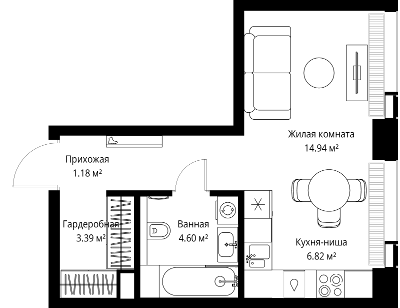Студия 30,9 м²