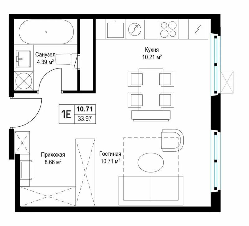 Студия 33,3 м²