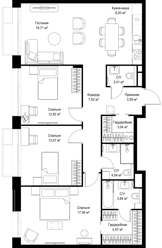 4 ккв (Евро) 99,9 м²