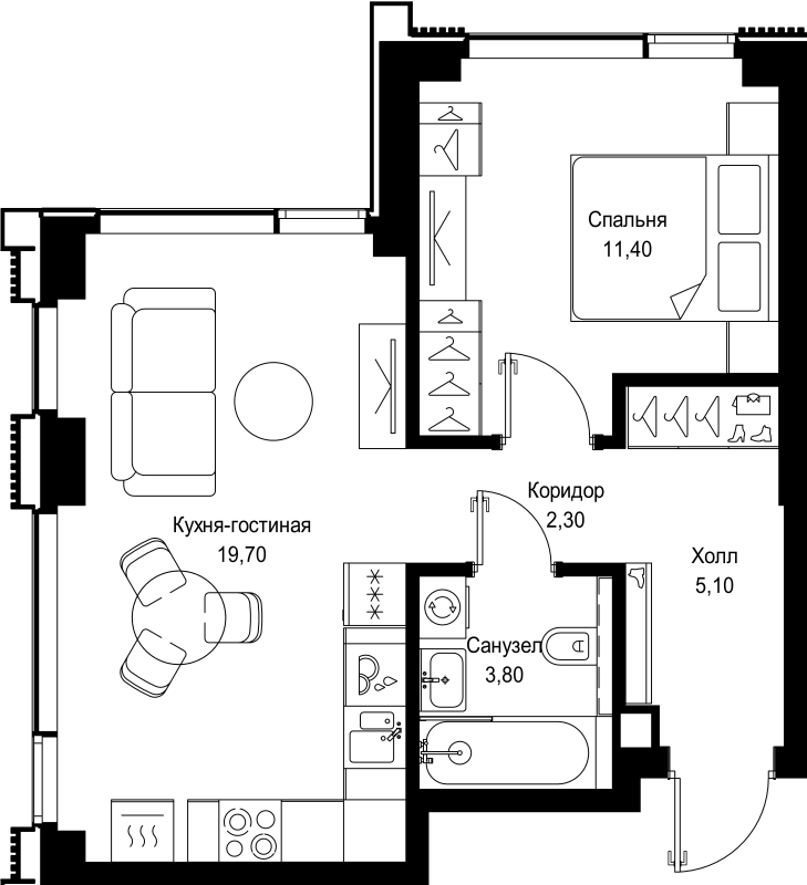 2 ккв (Евро) 42,3 м²