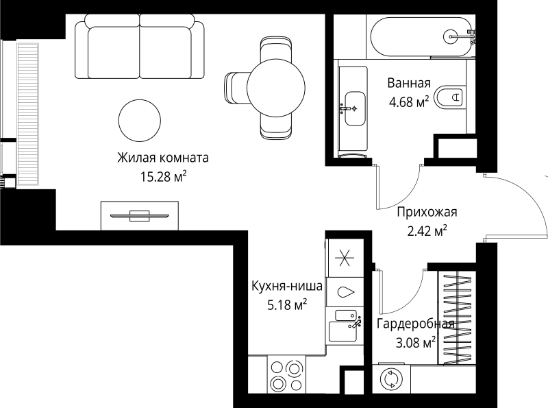 Студия 30,6 м²