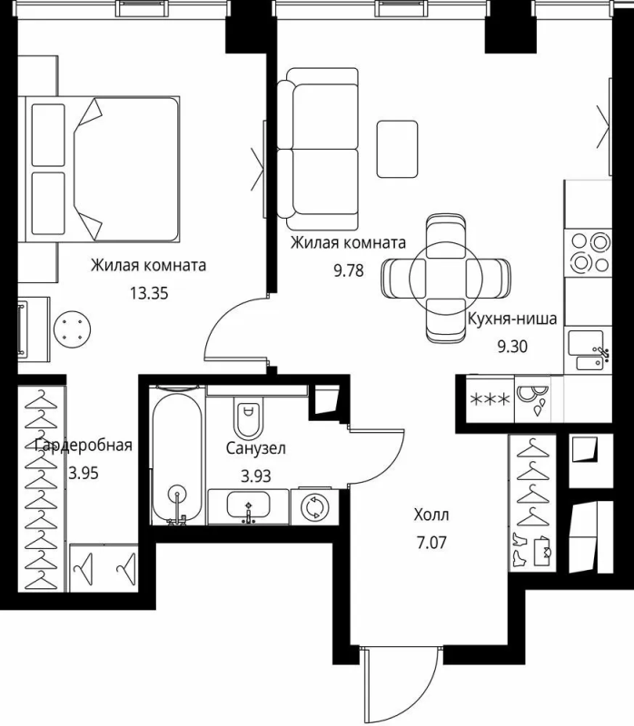 2 ккв (Евро) 47,4 м²