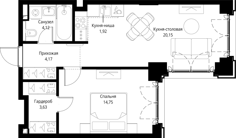 2 ккв (Евро) 48,7 м²