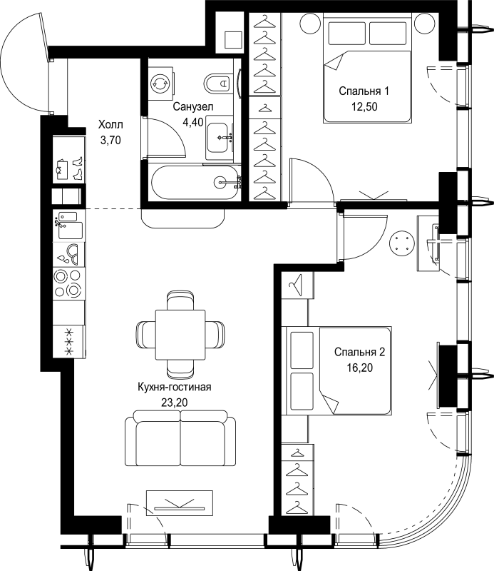 3 ккв (Евро) 60 м²