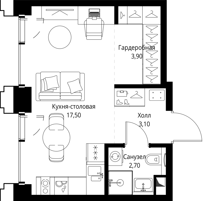 Студия 27,4 м²