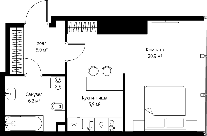 Студия 38 м²