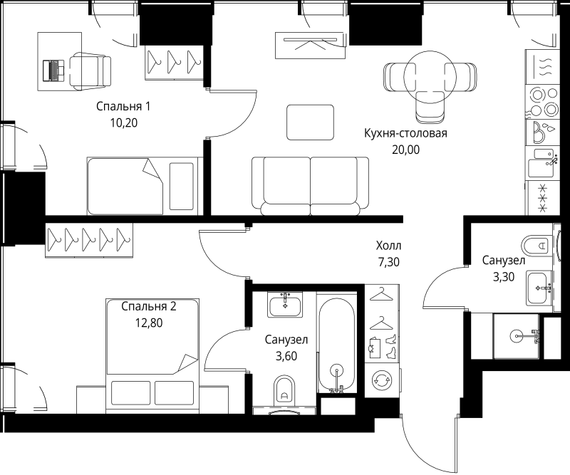 3 ккв (Евро) 57,2 м²