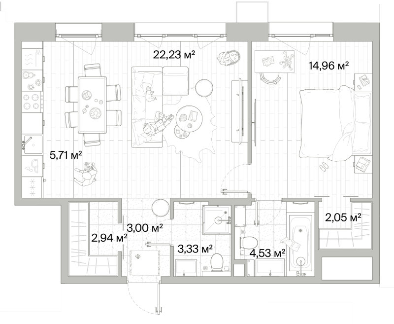 2 ккв (Евро) 58,8 м²