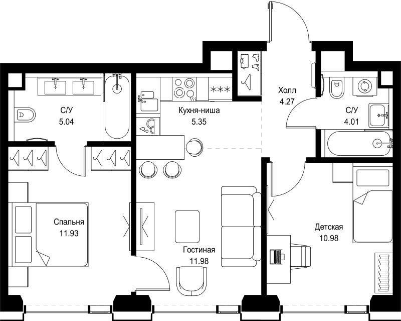 3 ккв (Евро) 53,6 м²