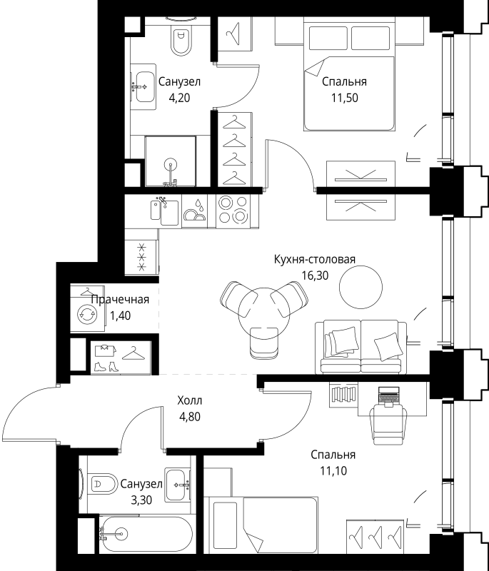 3 ккв (Евро) 52,9 м²