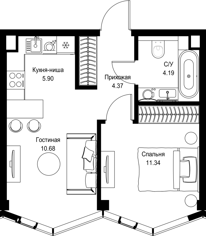 2 ккв (Евро) 36,5 м²