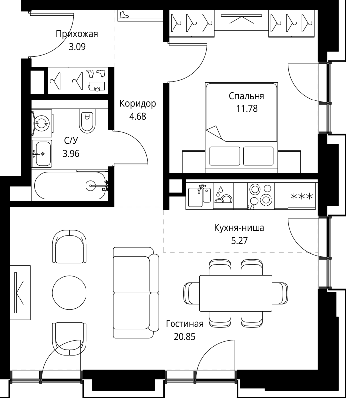2 ккв (Евро) 49,6 м²
