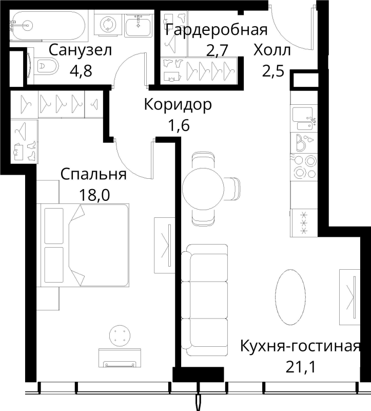 2 ккв (Евро) 50,7 м²