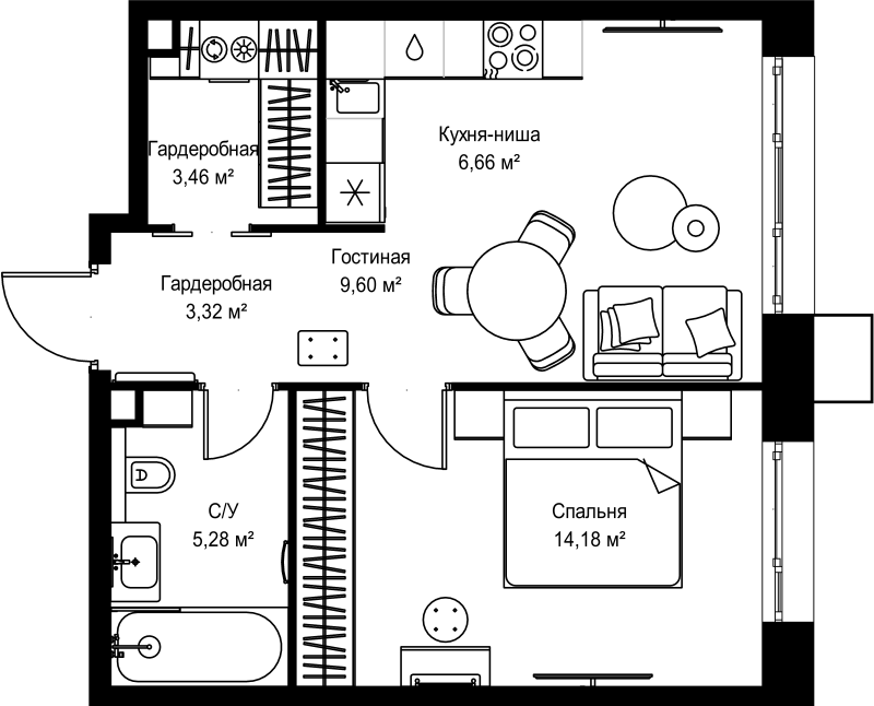 2 ккв (Евро) 42,5 м²