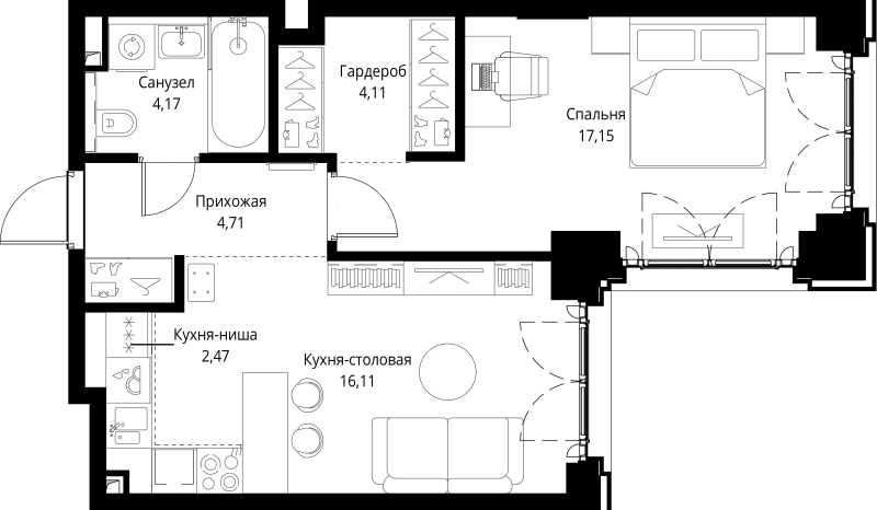 2 ккв (Евро) 48,7 м²