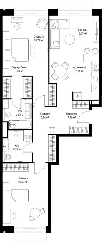 3 ккв (Евро) 87,6 м²