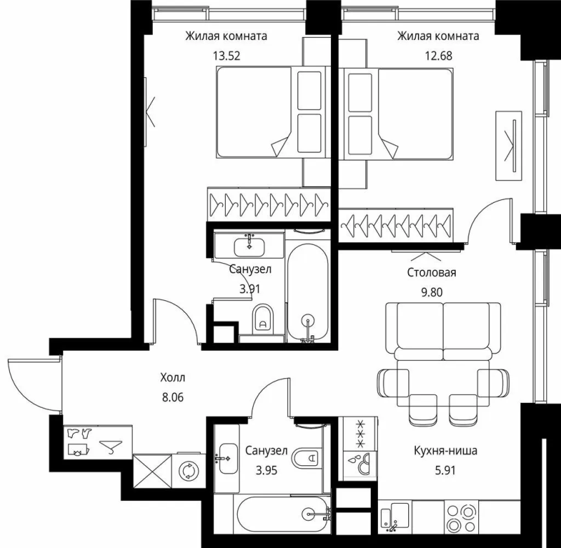 3 ккв (Евро) 57,8 м²