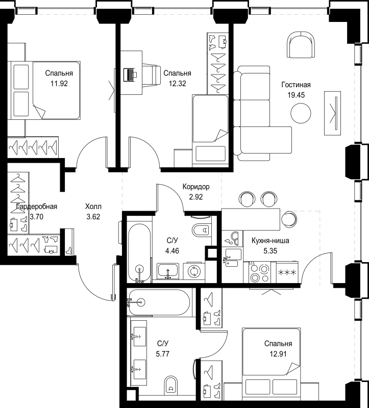 4 ккв (Евро) 82,4 м²